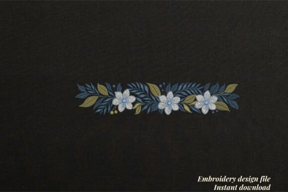 Vintage Blue Floral Leaf Border